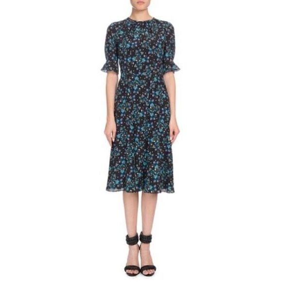ALTUZARRA Floral A-Line Silk Crepe de Chine Midi Dress - Picture 1 of 13